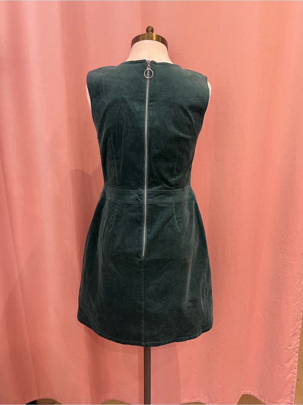 Sugarhill Brighton Teal Corduroy Mini Dress Patch Pockets Back Zip Cottagecore - Picture 4 of 7